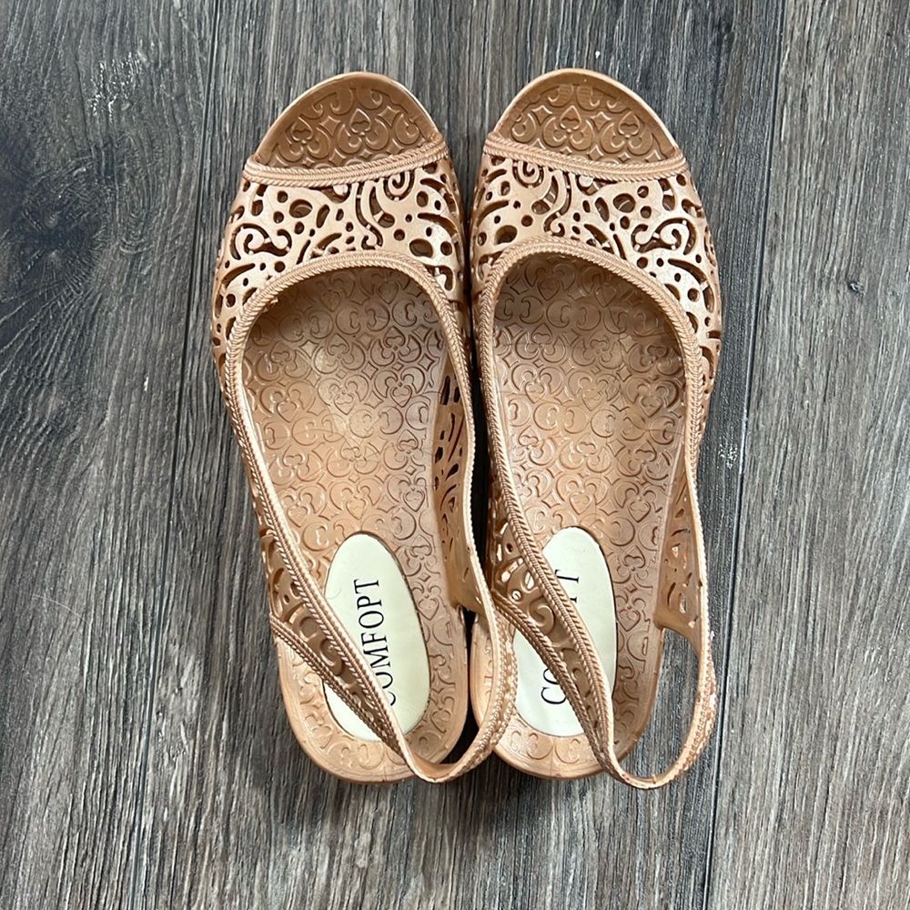 Gold Rubber Open Toe Slingback Sandal